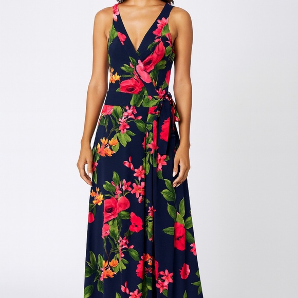 Market & Spruce Dresses & Skirts - Market & Spruce Navy Floral Maxi Wrap‎ Dress – Size Small